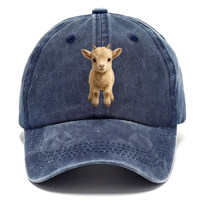 Baby Goat Kid - small horns, rectangular pupils, fluffy, playful eyes, front-facing, - Classic Cap - Twilight Navy(Blue)