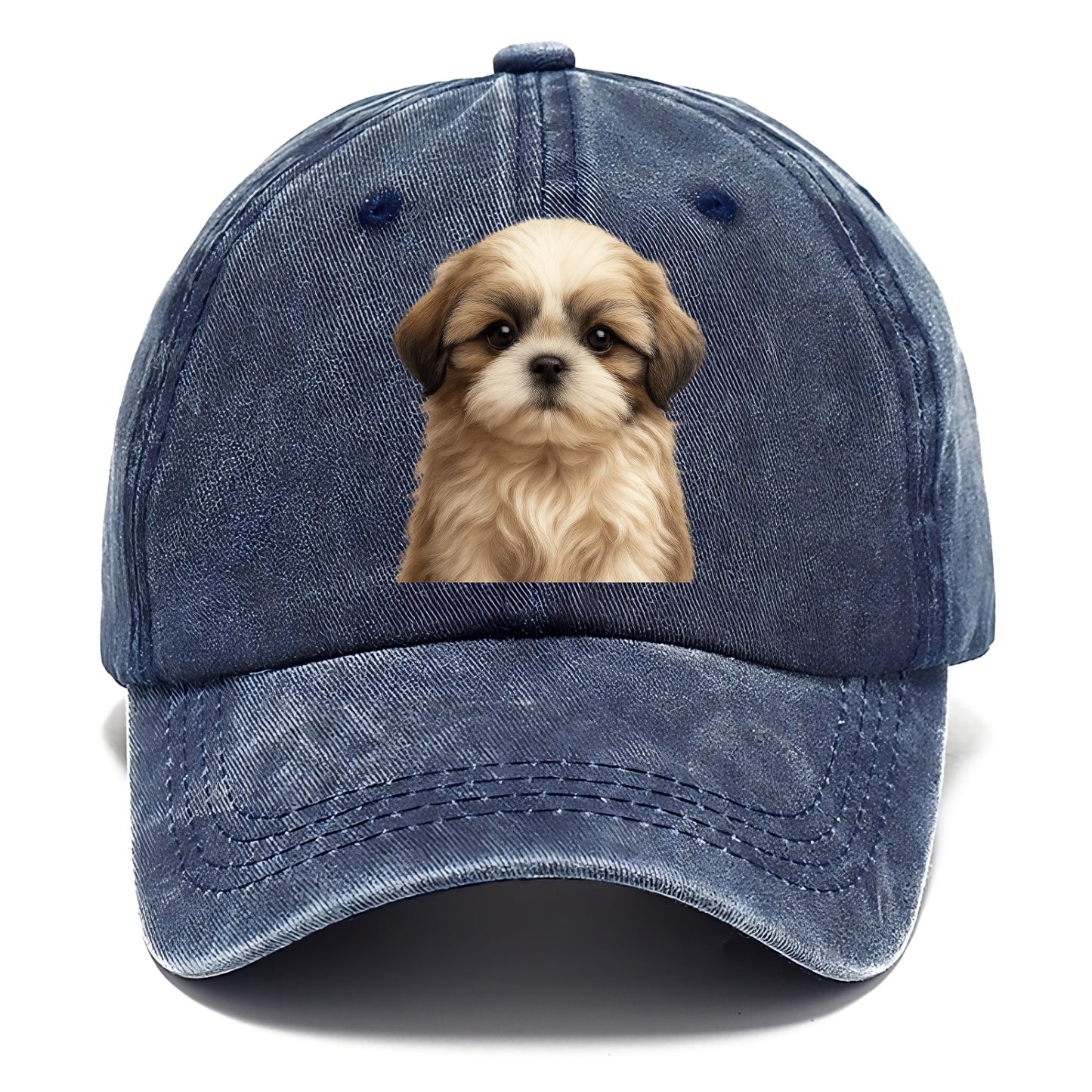 Baby Shih Tzu Puppy - long flowing coat, flat face, big dark eyes, front-facing, - Classic Cap - Twilight Navy(Blue)