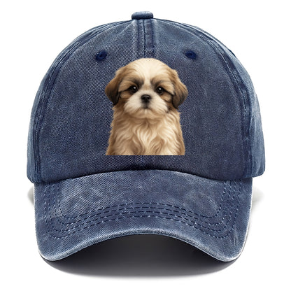 Baby Shih Tzu Puppy - long flowing coat, flat face, big dark eyes, front-facing, - Classic Cap - Twilight Navy(Blue)