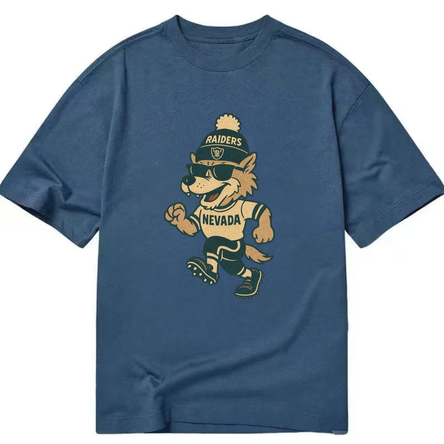 Nevada Wolf wearing Raiders beanie with outlaw patch and wayfarer sunglasses - Classic T-shirt - Twilight Navy(Blue)