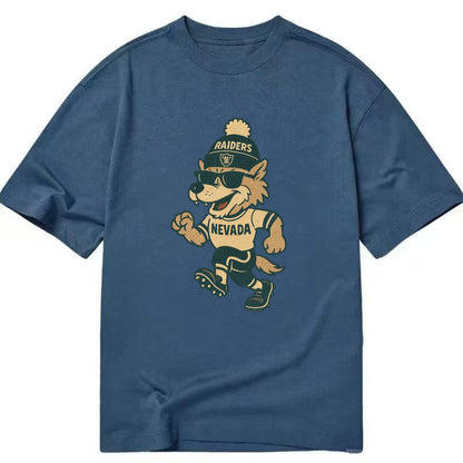 Nevada Wolf wearing Raiders beanie with outlaw patch and wayfarer sunglasses - Classic T-shirt - Twilight Navy(Blue)