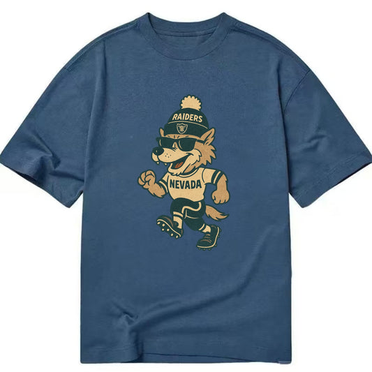 Nevada Wolf wearing Raiders beanie with outlaw patch and wayfarer sunglasses - Classic T-shirt - Twilight Navy(Blue)