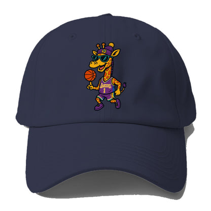 California Giraffe wearing Lakers beanie with palm tree patch and - Baseball Cap For Big Heads - Twilight Navy(Blue)
