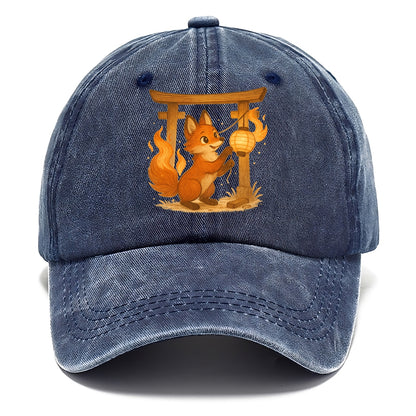 Foxfire kitsune stringing lanterns along a torii gate with tails of living flame - Classic Cap - Twilight Navy(Blue)