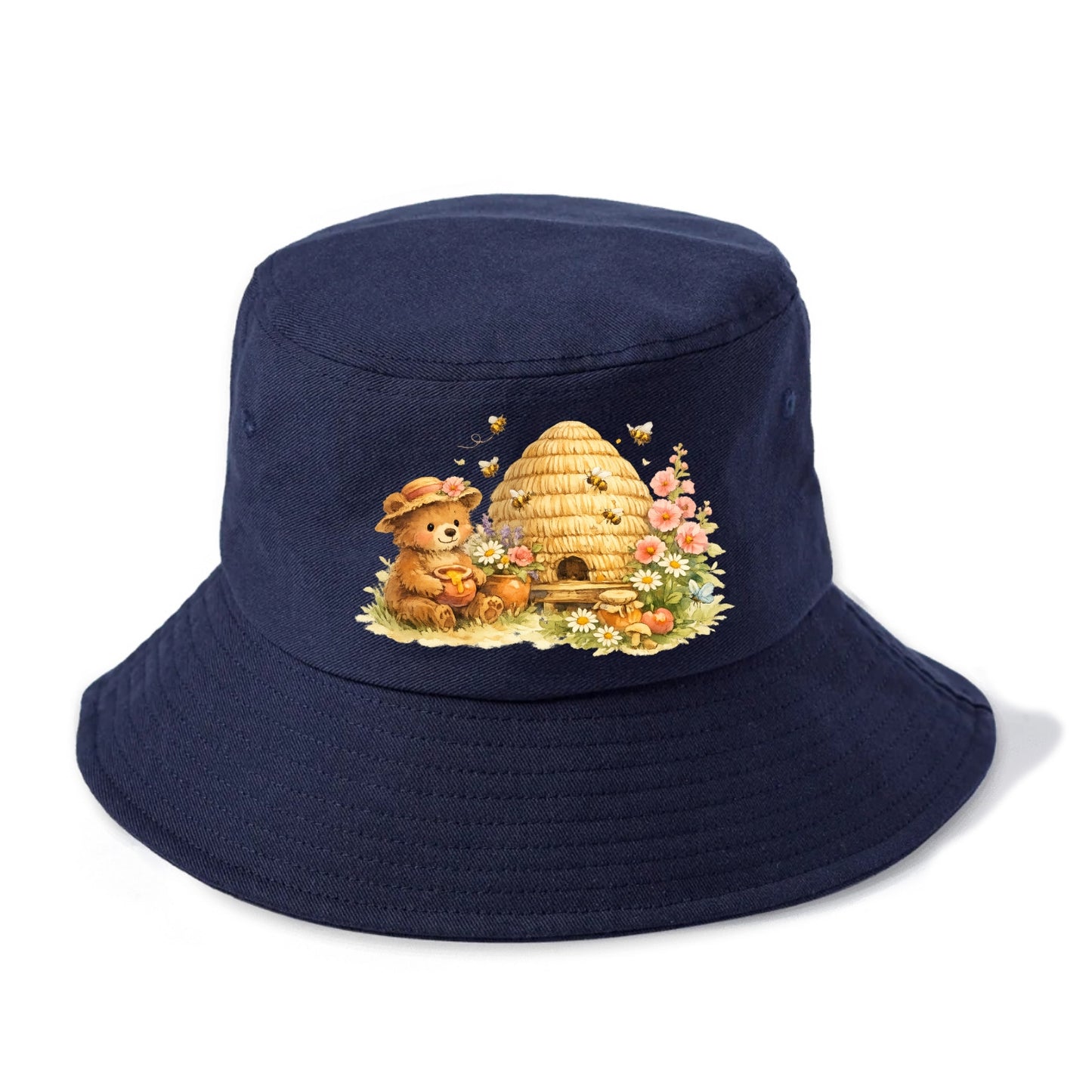 SKEP HIVE | Traditional straw beehive | Cottage garden setting | Buzzing activity | - Bucket Hat - Twilight Navy(Blue)