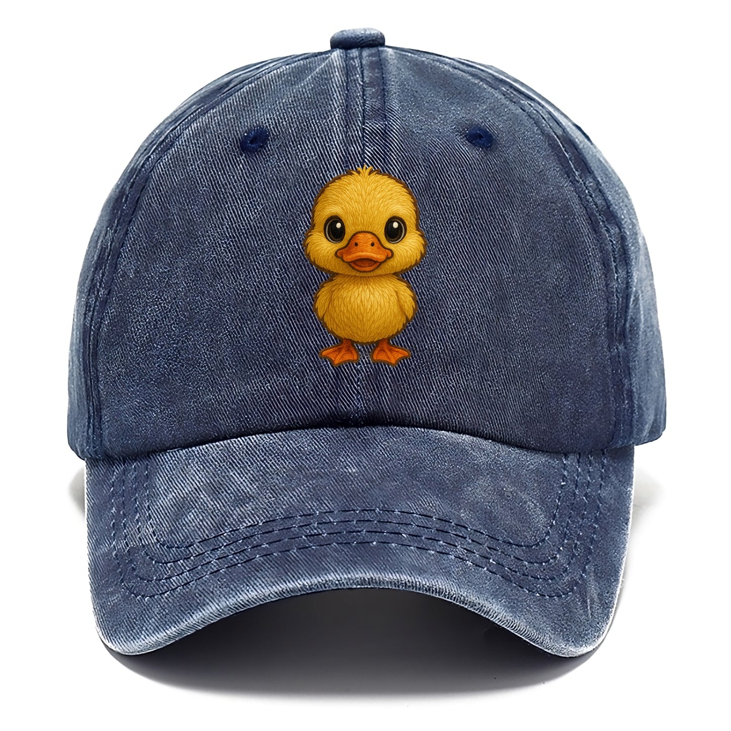 Baby Duck Duckling - yellow fluffy, orange beak, bright eyes, front-facing, quack baby - Classic Cap - Twilight Navy(Blue)