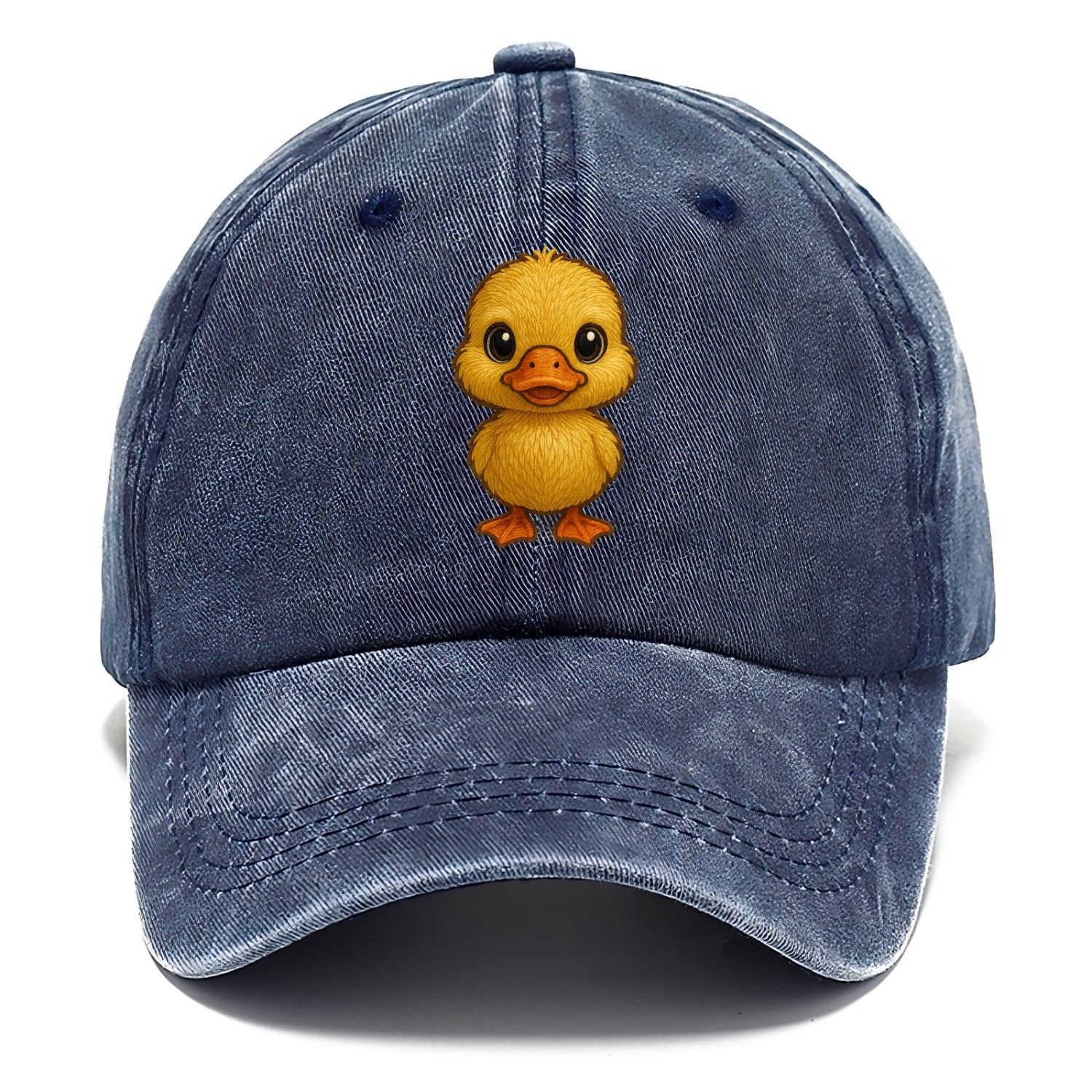 Baby Duck Duckling - yellow fluffy, orange beak, bright eyes, front-facing, quack baby - Classic Cap - Twilight Navy(Blue)