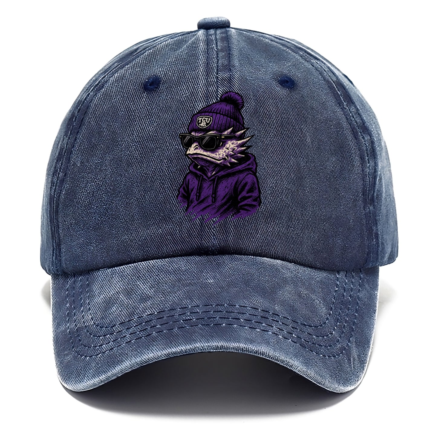 Fort Worth Horned Frog wearing TCU beanie with frog patch - Classic Cap - Twilight Navy(Blue)