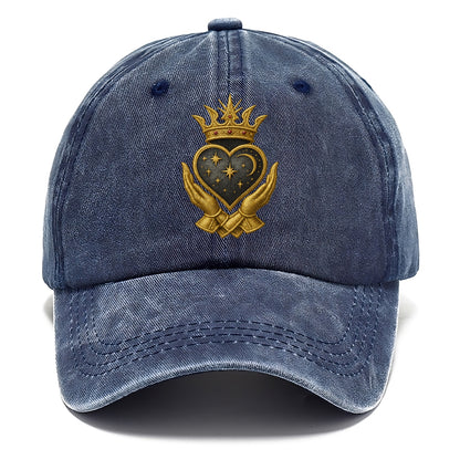 Hammered bronze warrior crown anchoring a dark steel heart with shield-bearing hands. - Classic Cap - Twilight Navy(Blue)