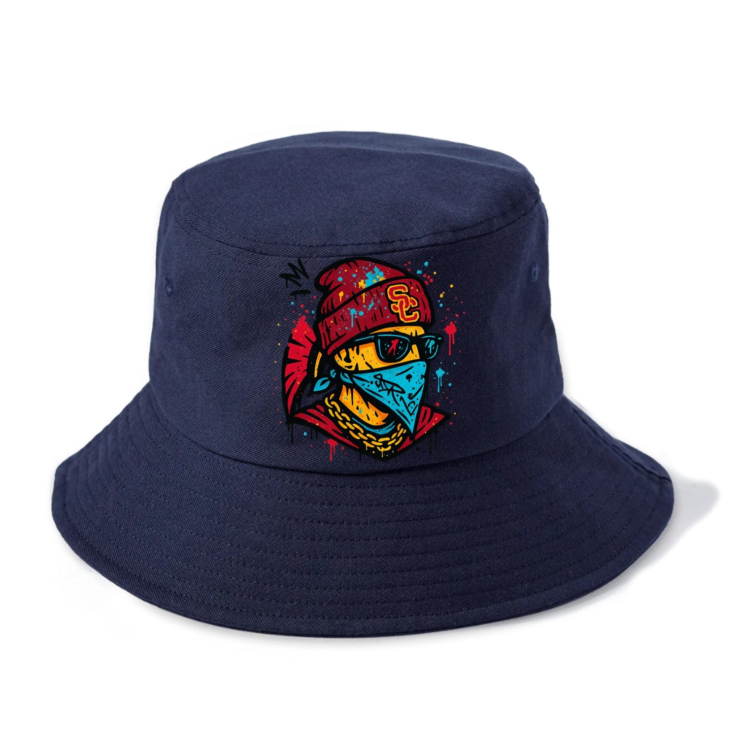 Los Angeles Trojan wearing USC beanie with SC patch - Bucket Hat - Twilight Navy(Blue)