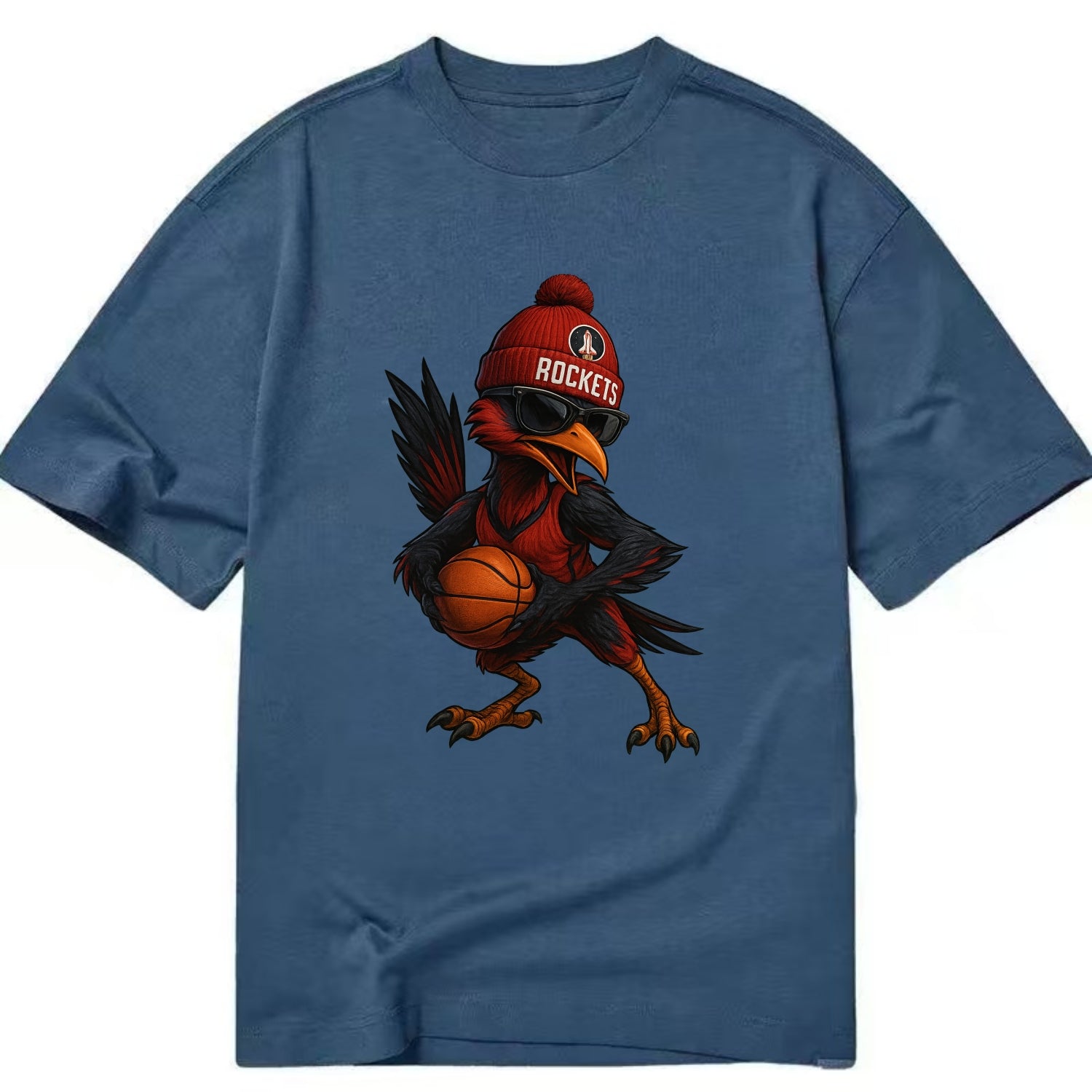 Houston Roadrunner wearing Rockets beanie with launch pad patch and wayfarer - Classic T-shirt - Twilight Navy(Blue)
