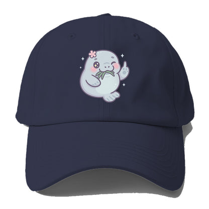 chubby manatee munching on seagrass, one flipper raised with sass - Baseball Cap For Big Heads - Twilight Navy(Blue)