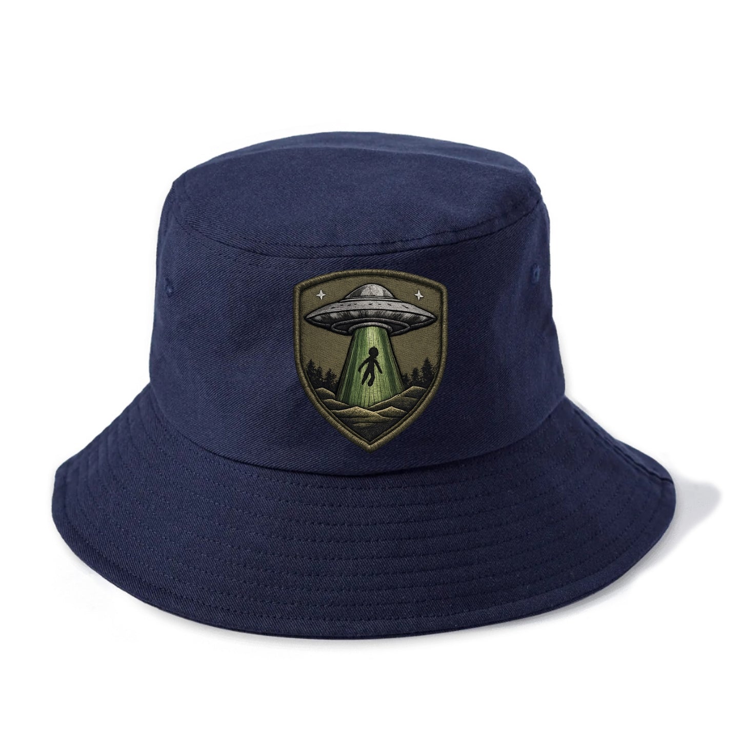 UFO ALIEN - flying saucer with beam in silver and green , extraterrestrial - Bucket Hat - Twilight Navy(Blue)