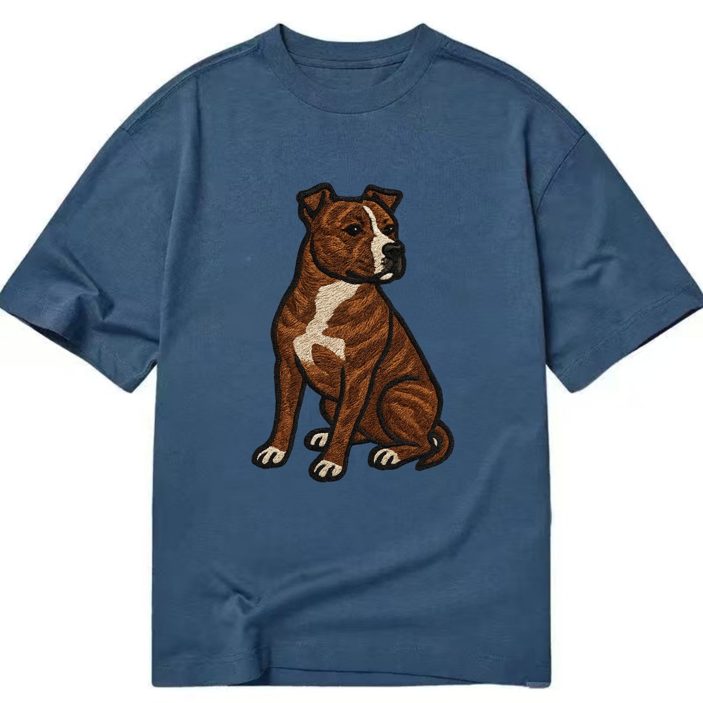 American Staffordshire Terrier - Brindle embroidered pose - Classic T-shirt - Twilight Navy(Blue)