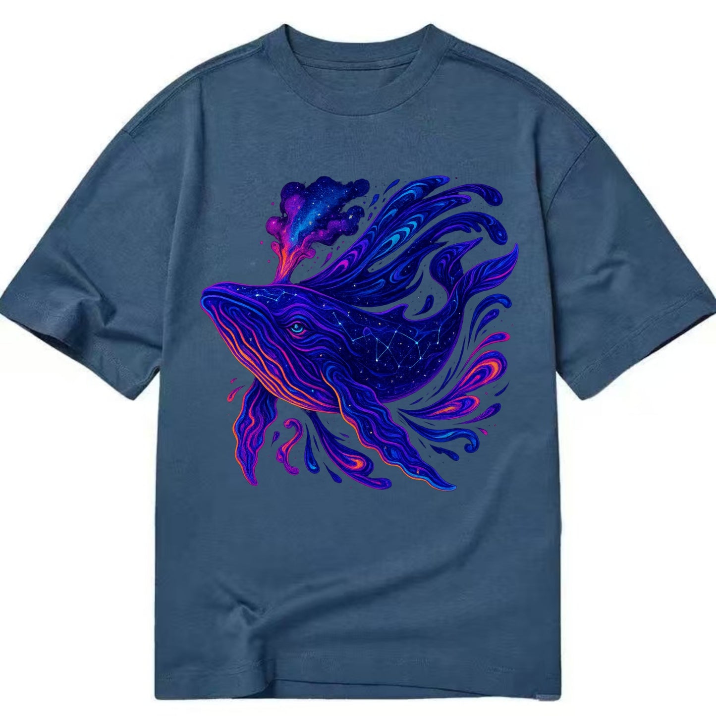 Majestic whale with body composed of galaxy clusters, stellar fins flowing like - Classic T-shirt - Twilight Navy(Blue)