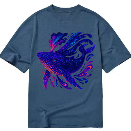 Majestic whale with body composed of galaxy clusters, stellar fins flowing like - Classic T-shirt - Twilight Navy(Blue)