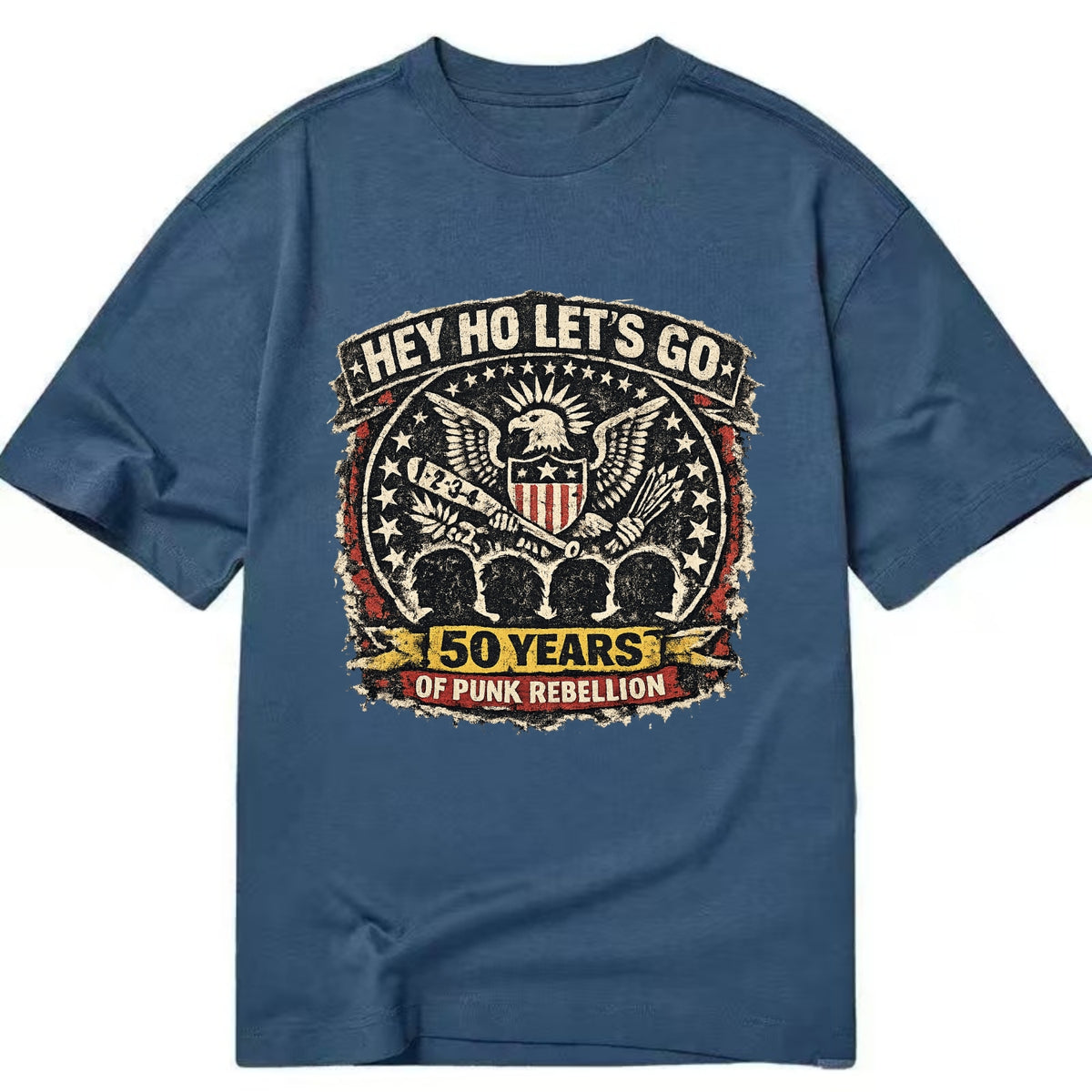 RAMONES LEGACY | Hey Ho Let's Go typography | Presidential seal parody | Four - Classic T-shirt - Twilight Navy(Blue)