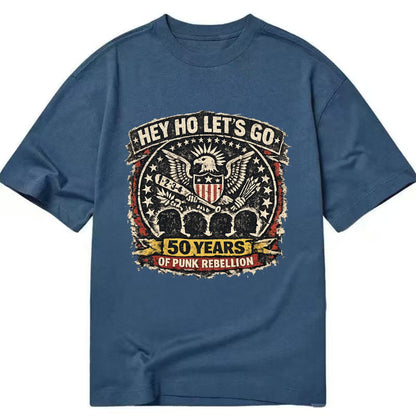 RAMONES LEGACY | Hey Ho Let's Go typography | Presidential seal parody | Four - Classic T-shirt - Twilight Navy(Blue)