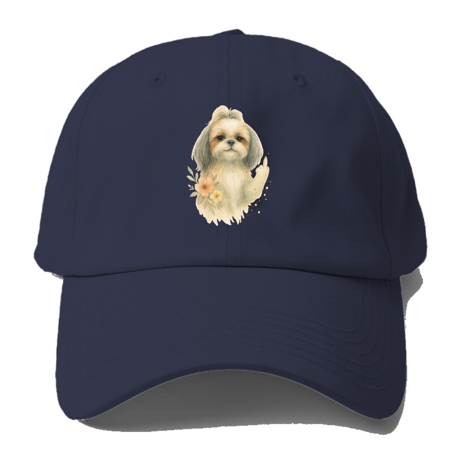 Shih Tzu with long flowing silky hair, tiny paw showing attitude - Baseball Cap - Twilight Navy(Blue)