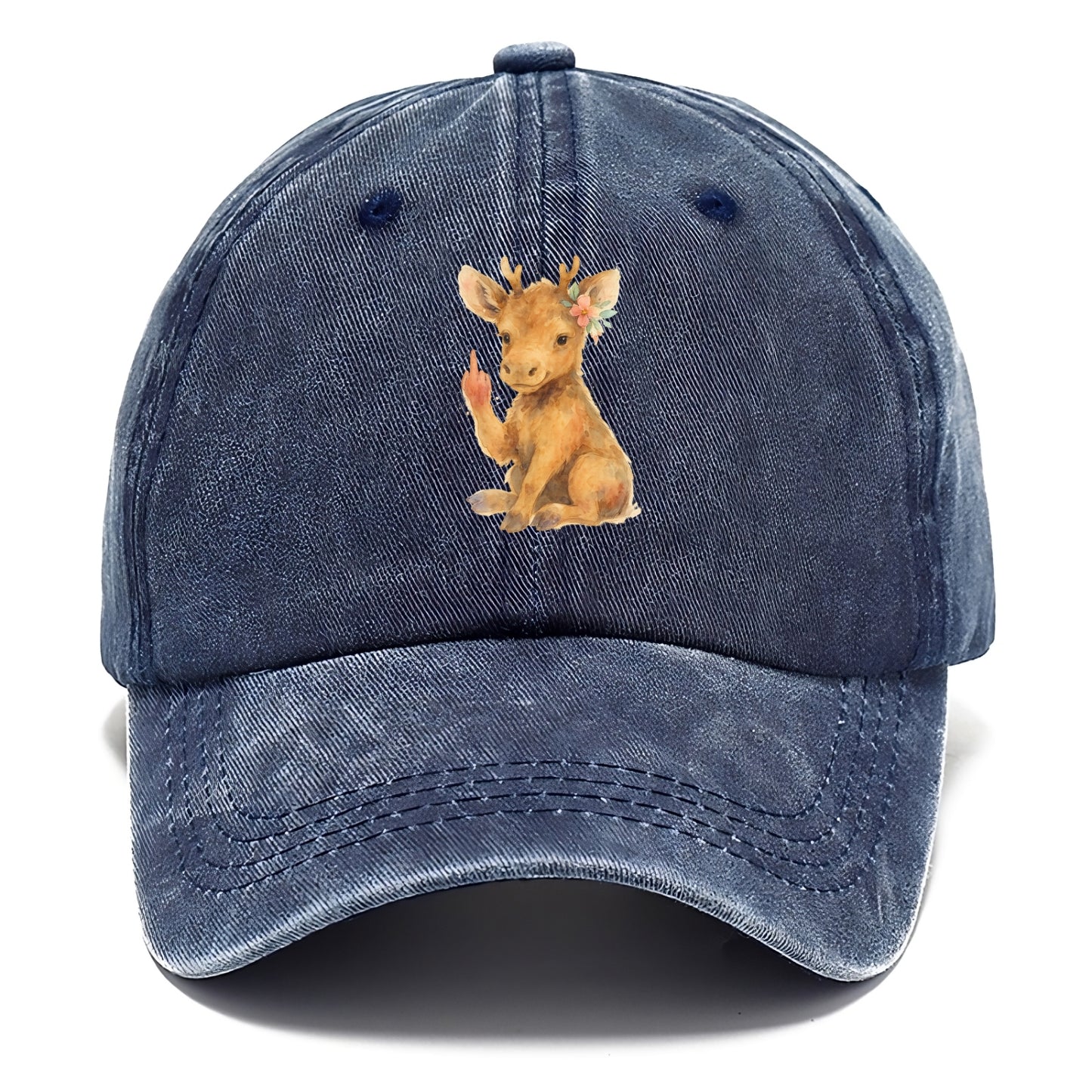 baby moose with adorable tiny antlers, one hoof raised in attitude - Classic Cap - Twilight Navy(Blue)