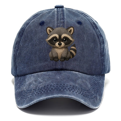 Baby Raccoon - gray fur, black mask, ringed tail, bright curious eyes, front-facing, - Classic Cap - Twilight Navy(Blue)