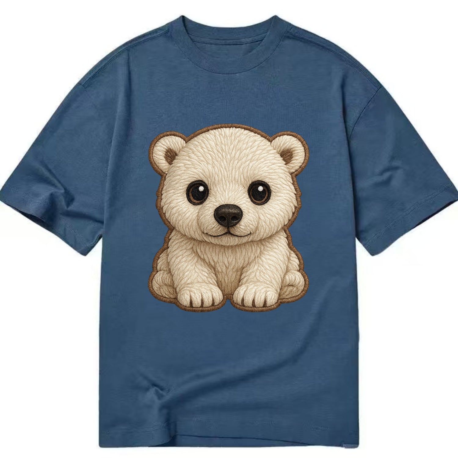 Baby Polar Bear Cub - white fluffy, black nose, dark curious eyes, front-facing, - Classic T-shirt - Twilight Navy(Blue)