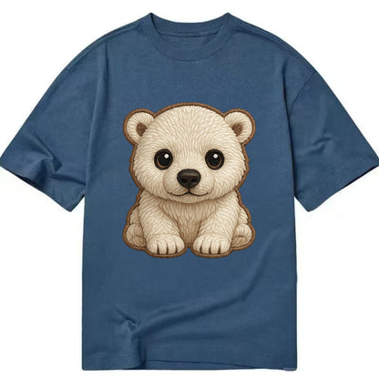 Baby Polar Bear Cub - white fluffy, black nose, dark curious eyes, front-facing, - Classic T-shirt - Twilight Navy(Blue)