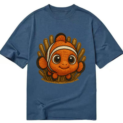 Baby Clownfish - orange with white stripes, big round eyes, front-facing in - Classic T-shirt - Twilight Navy(Blue)