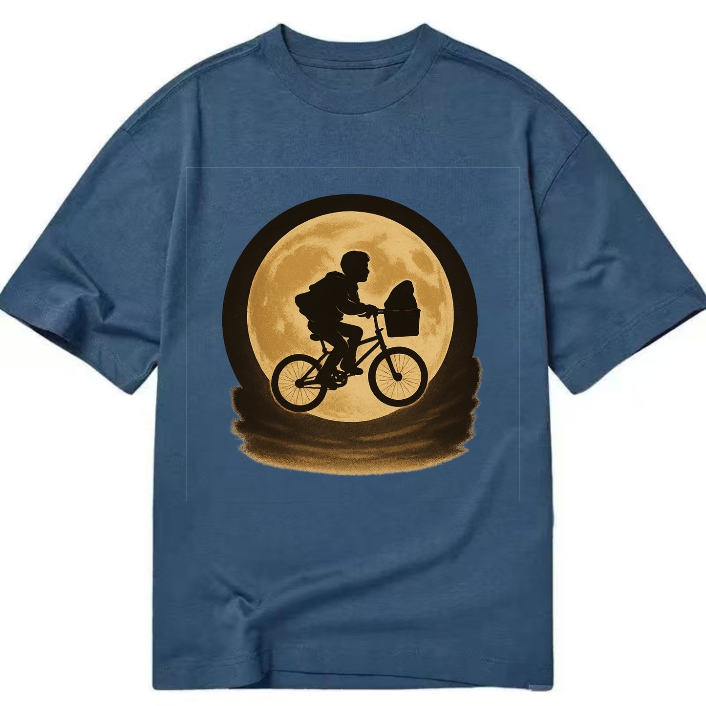 boy with bicycle flying across full moon with silhouette - Classic T-shirt - Twilight Navy(Blue)