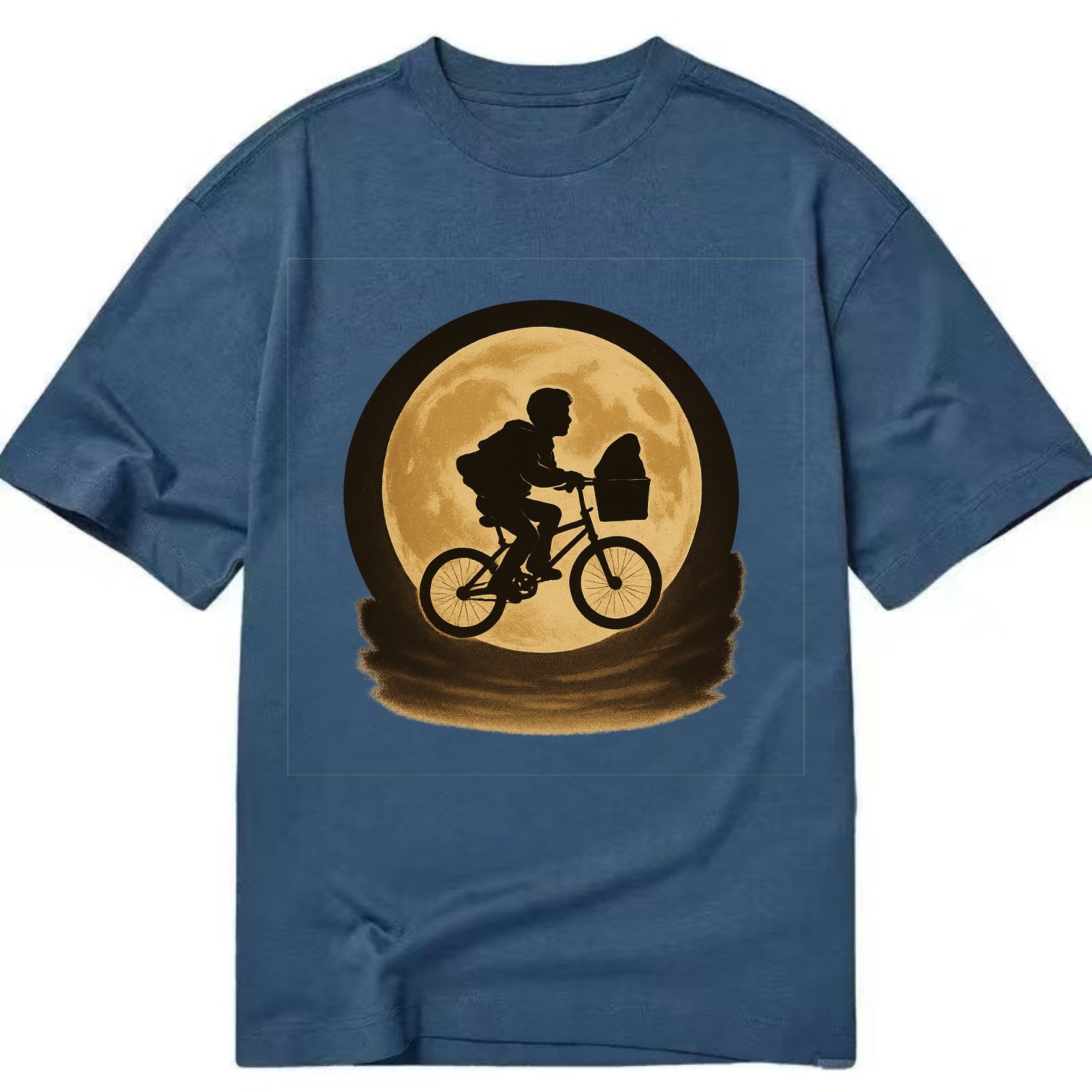 boy with bicycle flying across full moon with silhouette - Classic T-shirt - Twilight Navy(Blue)