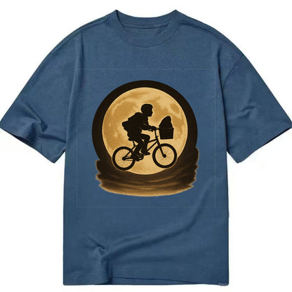 boy with bicycle flying across full moon with silhouette - Classic T-shirt - Twilight Navy(Blue)