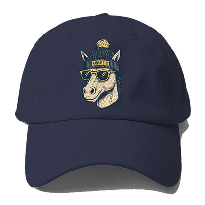 Missouri Mule wearing Kansas City beanie with pom pom and wayfarer - Baseball Cap For Big Heads - Twilight Navy(Blue)