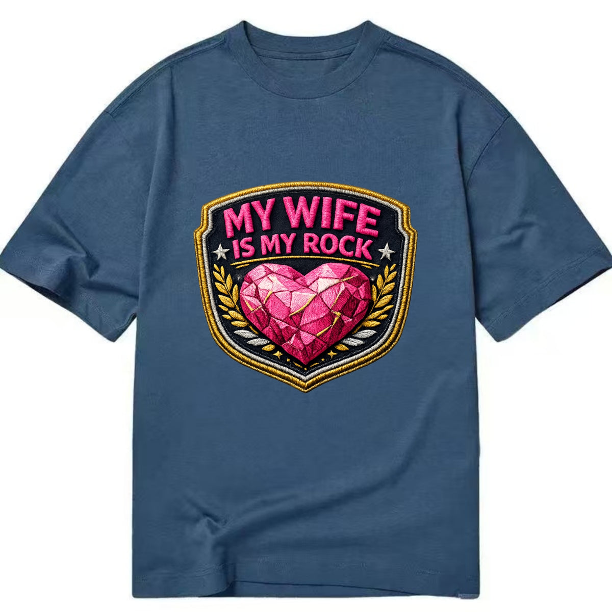 MY WIFE IS MY ROCK - pink rock heart - pink - solid wife - Classic T-shirt - Twilight Navy(Blue)