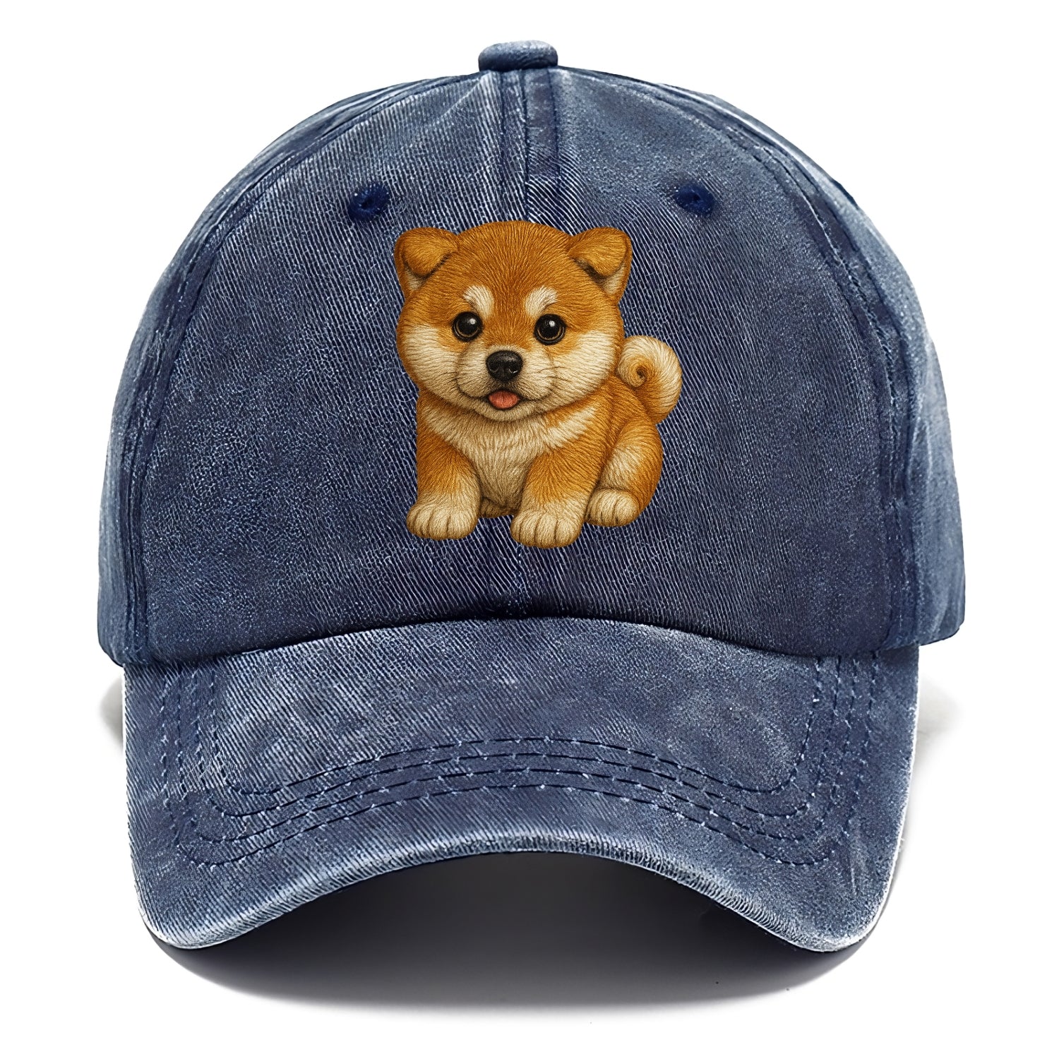 Baby Akita Puppy - fluffy bear-like, curled tail, dignified eyes, front-facing, - Classic Cap - Twilight Navy(Blue)