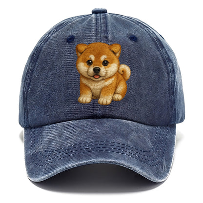 Baby Akita Puppy - fluffy bear-like, curled tail, dignified eyes, front-facing, - Classic Cap - Twilight Navy(Blue)