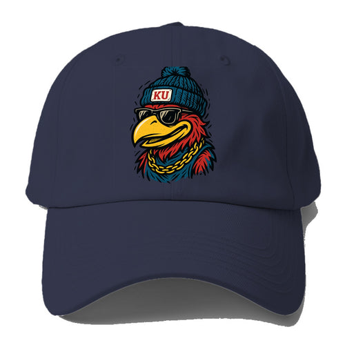 Lawrence Jayhawk wearing Kansas beanie with KU patch - Baseball Cap For Big Heads