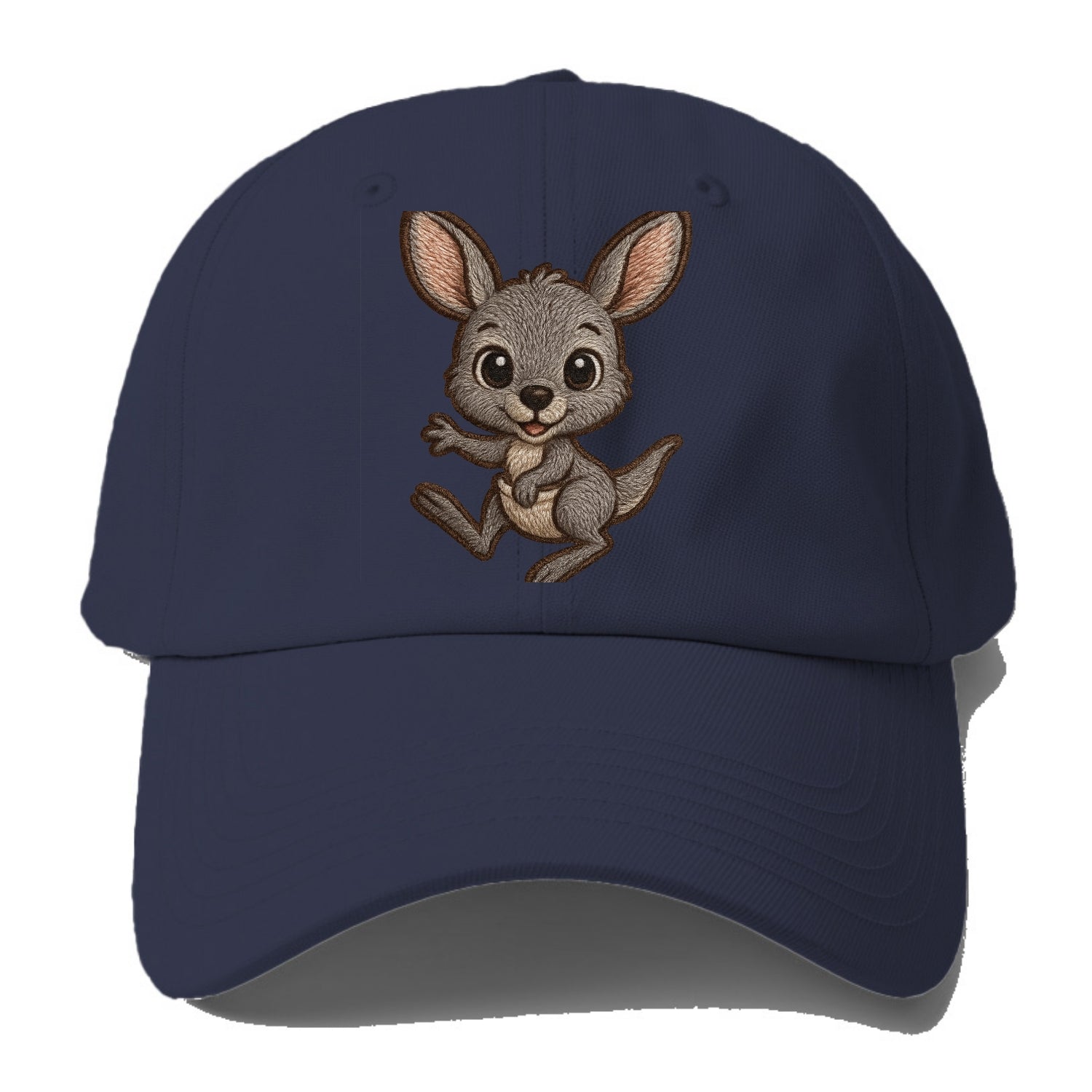 Baby Kangaroo Joey - gray fur, large ears, in pouch peek, bright eyes, front-facing, - Baseball Cap - Twilight Navy(Blue)