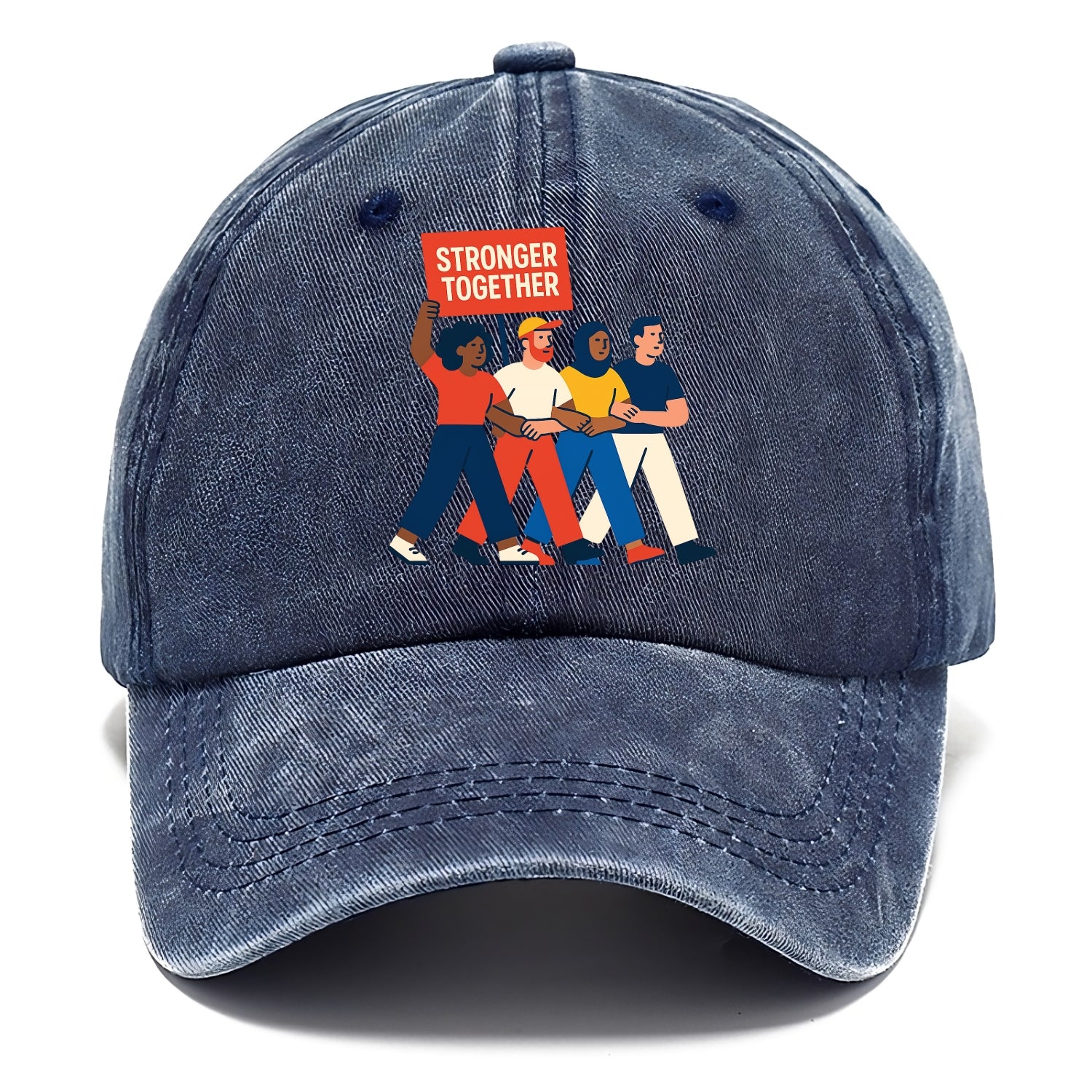 Peaceful protesters marching with linked arms - "Stronger Together" - solidarity - Classic Cap - Twilight Navy(Blue)