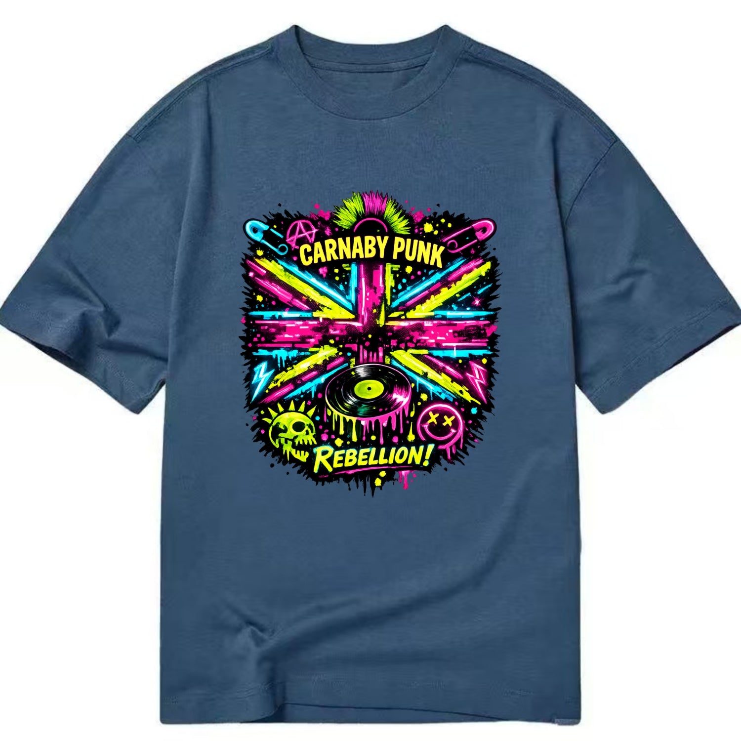 CARNABY PUNK | Swinging 60s meets 70s punk | Psychedelic Union Jack pattern | - Classic T-shirt - Twilight Navy(Blue)