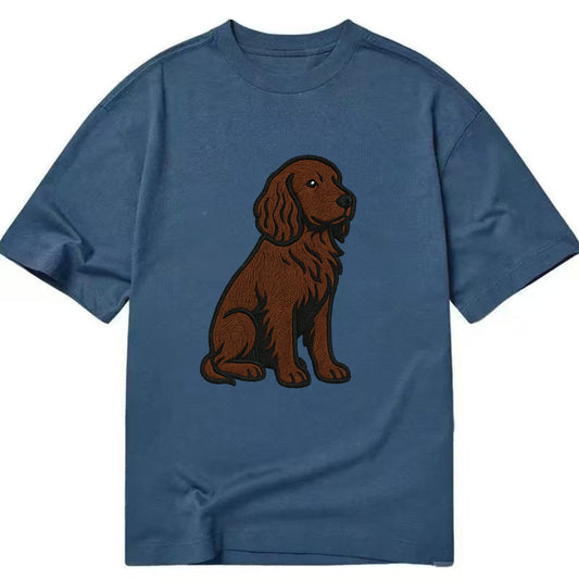 Field Spaniel - Liver colored embroidered sitting design - Classic T-shirt - Twilight Navy(Blue)