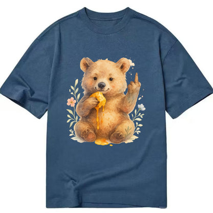 chubby bear cub eating dripping honey, sticky paw up with middle finger - Classic T-shirt - Twilight Navy(Blue)