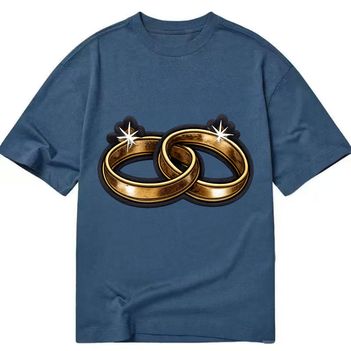 WEDDING RINGS - interlocked bands in gold , marriage - Classic T-shirt - Twilight Navy(Blue)