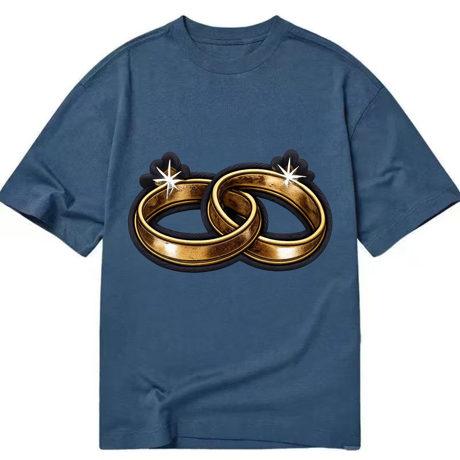 WEDDING RINGS - interlocked bands in gold , marriage - Classic T-shirt - Twilight Navy(Blue)