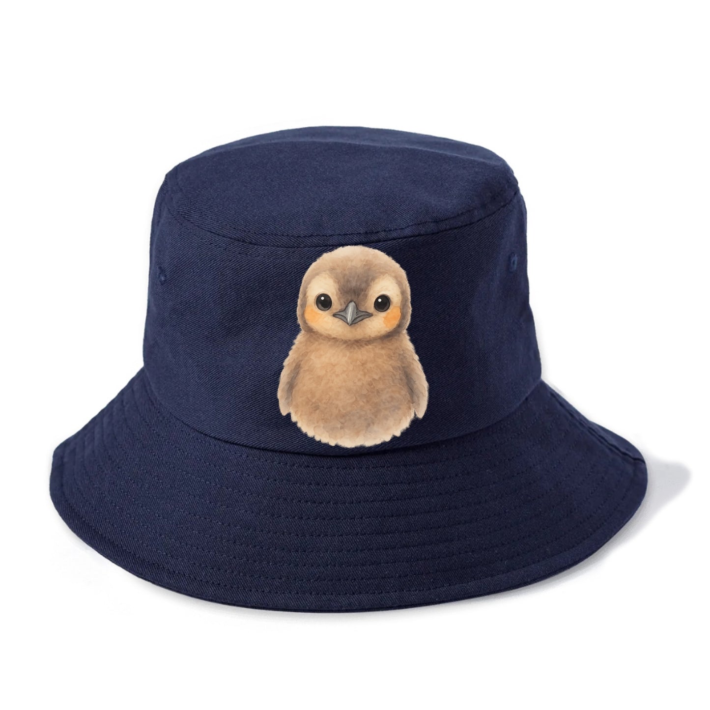 Baby King Penguin - orange cheek patches, fluffy brown, large eyes, front-facing, - Bucket Hat - Twilight Navy(Blue)