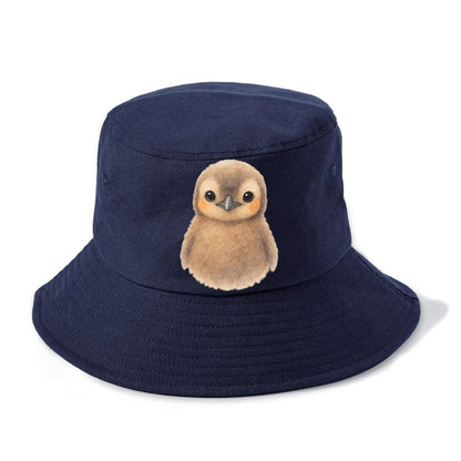 Baby King Penguin - orange cheek patches, fluffy brown, large eyes, front-facing, - Bucket Hat - Twilight Navy(Blue)