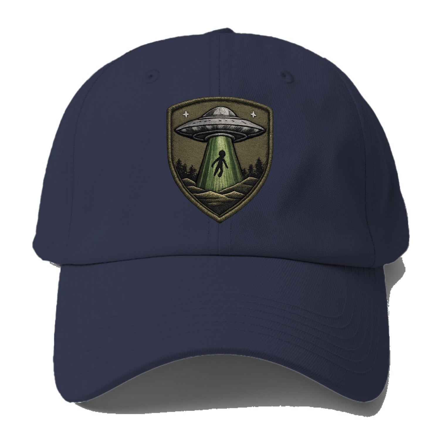 UFO ALIEN - flying saucer with beam in silver and green , extraterrestrial - Baseball Cap - Twilight Navy(Blue)