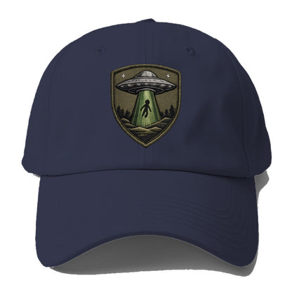UFO ALIEN - flying saucer with beam in silver and green , extraterrestrial - Baseball Cap - Twilight Navy(Blue)