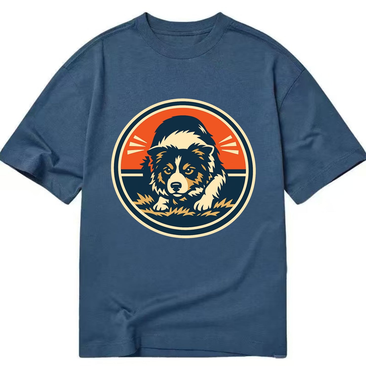 Focused Border Collie Emblem - Classic T-shirt - Twilight Navy(Blue)