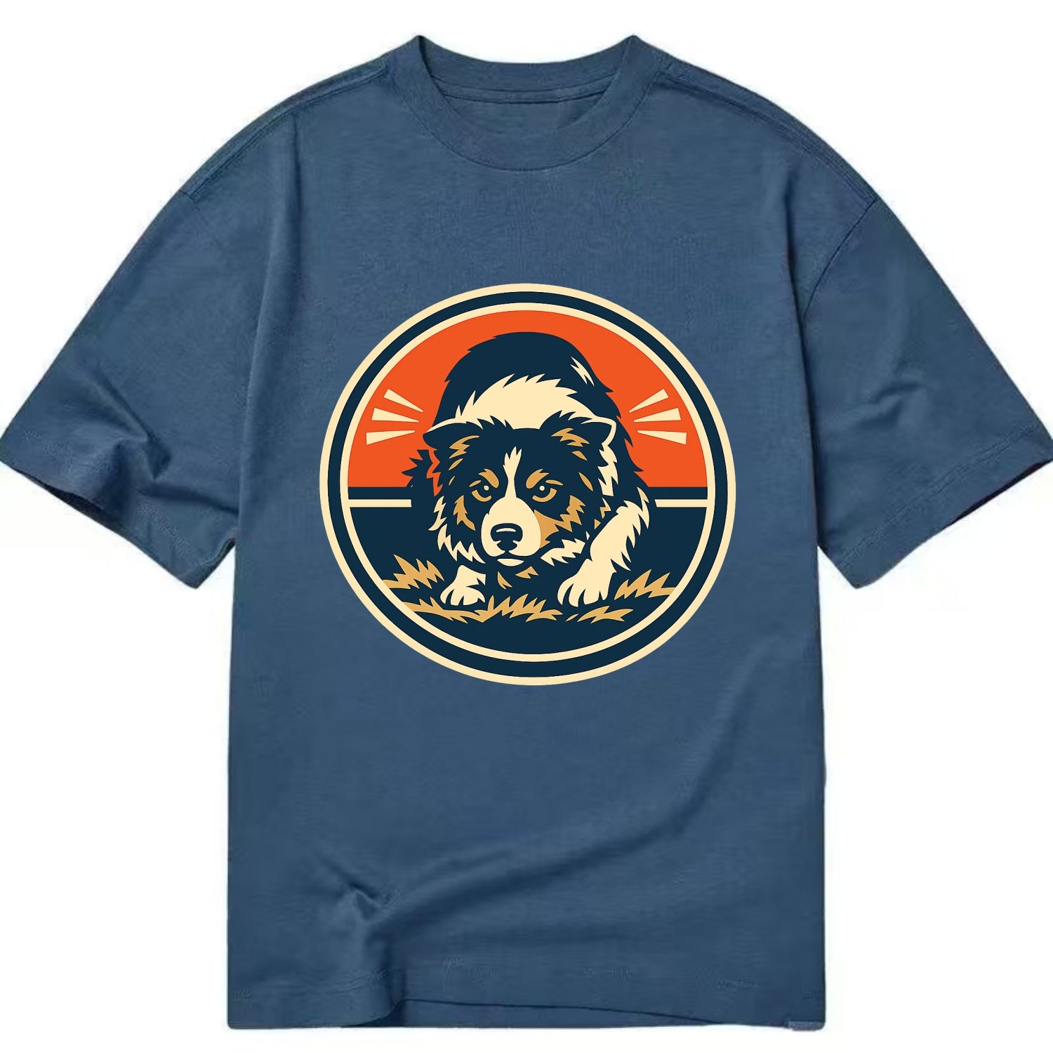 Focused Border Collie Emblem - Classic T-shirt - Twilight Navy(Blue)