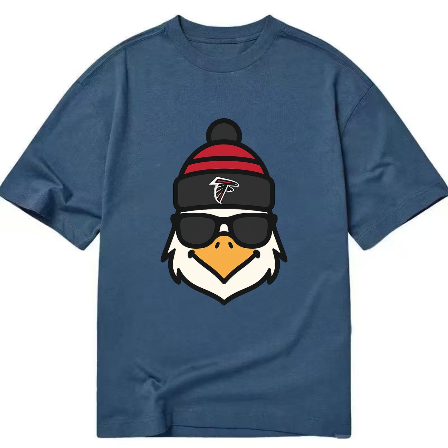 Atlanta Falcon wearing Falcons red and black beanie with pom pom and wayfarer - Classic T-shirt - Twilight Navy(Blue)